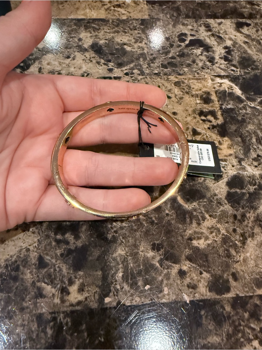 Kate Spade “Spot The Spade" Gold-Tone Hinged Bangle Bracelet - Picture 6 of 9